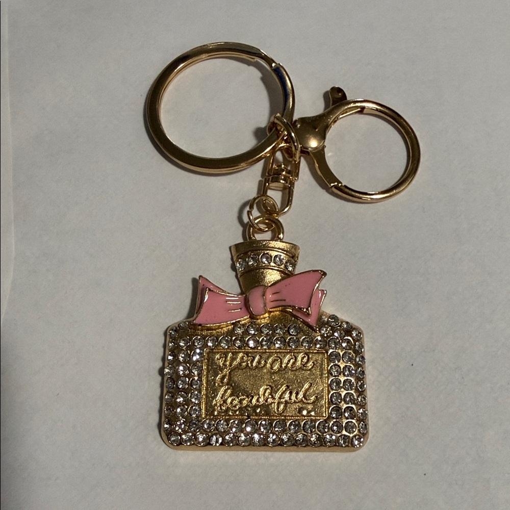 Gold and Pink Rhinestone Keychain
